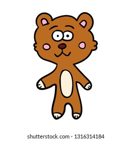 Cute doodle teddy bear isolated on white background. Vector illustration.   