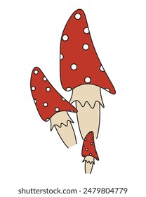 Cute Doodle Toadstool isolated transparent background. Fly Agaric on white backdrop. Vector illustration can used template dress, clothh, fabric design. Hand Drawn t-shirt print. Editable stroke.