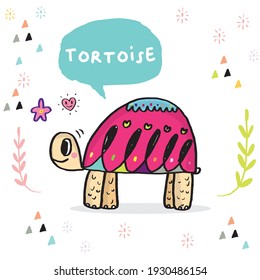 Cute doodle tortoise, Hand drawn of tortoise, Hand drawing tortoise, isolated on white background. vector illustration