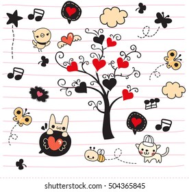 cute doodle tree with love