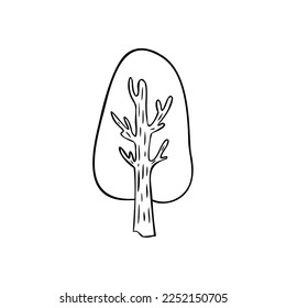 Árbol de doodle lindo para tu diseño, adorables elementos dibujados a mano con niños de conejo. Tema de enfermería, página Ilustración vectorial.colorear.
