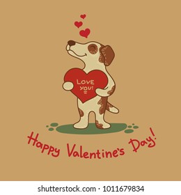 Cute doodle tribal illustratoin with dog. Vector background for Valentine day. Craft greeting card