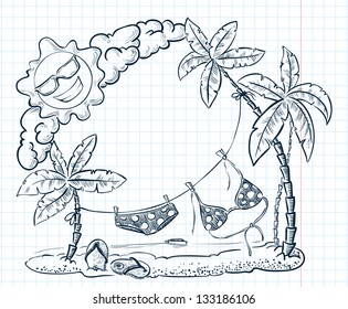 Cute doodle tropical beach frame