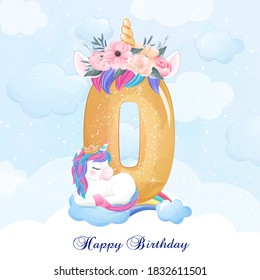 Cute doodle unicorn with numbering illustration