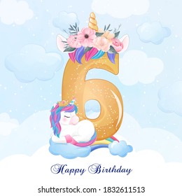 Cute doodle unicorn with numbering illustration
