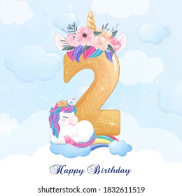 Cute doodle unicorn with numbering illustration