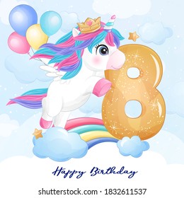 Cute doodle unicorn with numbering illustration