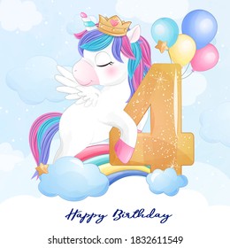 Cute doodle unicorn with numbering illustration