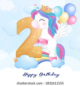 Cute doodle unicorn with numbering illustration