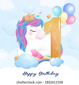 Cute doodle unicorn with numbering illustration