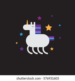 Cute doodle unicorns and stars, vector illustration.