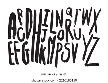 Cute doodle Vector background with black and white letters,Cute doodle Alphabet, alphabet pattern