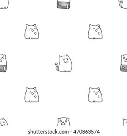 Cute doodle vector cats seamless pattern. Beautiful cat. Fun animals
