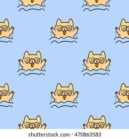 Cute doodle vector cats seamless pattern. Beautiful cat. Fun animals