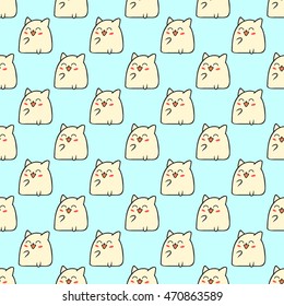 Cute doodle vector cats seamless pattern. Beautiful cat. Fun animals