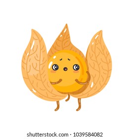 Cute doodle vector character physalis. Emoji isolated icon