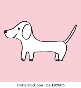 Cute doodle vector dachshunds on ,Cartoon happy dachshund,Flat vector illustration for prints, clothing, packaging and postcards, cute dog