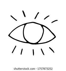 Cute doodle vector element all-seeing eye. Hand drawn illustration with magical symbols. Isolated on white backdrop.