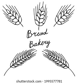 Cute doodle vector illustration with spikelets and lettering. Doodle sketch illustrations for the design of restaurants, bakeries, cafes, advertising, prints, emblems and logos.