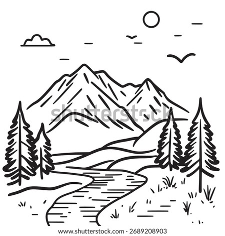 cute doodle vector outline illustration of photography workshops in national parks