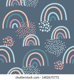 Cute Doodle Vector Pattern With Rainbows. Hand Drawing Rainbow  Illustration Vector. 