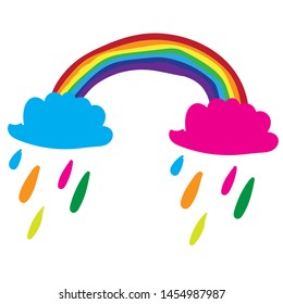 Cute doodle  vector rainbow with rainy clouds