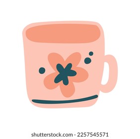 Cute doodle vector scandinavian cup for tea, coffee and other hot drinks. Children illustration. Decorative mug for design.