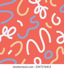Cute doodle vector seamless pattern with abstract shapes and lines. Trendy hand drawn wallpaper