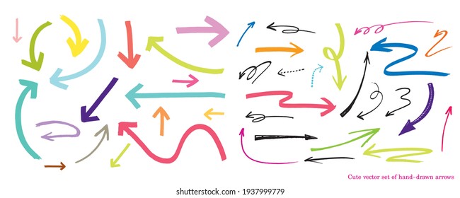 Cute Doodle vector set of hand-drawn arrows, Doodle arrows for graphic and web design