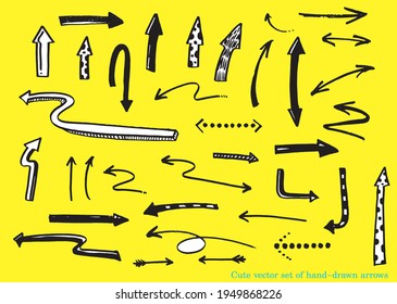 Cute Doodle vector set of hand-drawn arrows, Doodle arrows for graphic and web design