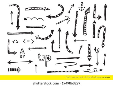 Cute Doodle vector set of hand-drawn arrows, Doodle arrows for graphic and web design