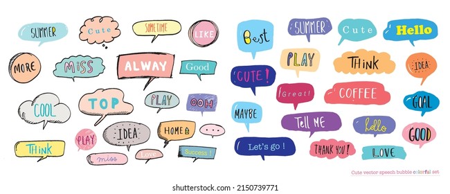 Cute doodle vector speech bubble colorful set,Hand drawn set of speech bubbles with handwritten for book ,card, business, poster design. 