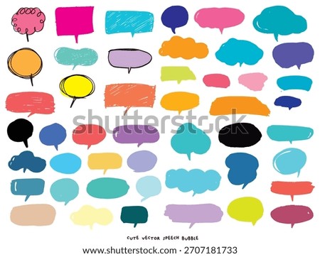 Cute doodle vector speech bubble colorful set,Hand drawn set of speech bubbles with handwritten for book ,card, business, poster design,Vector illustration design for fashion fabrics, cute doodle