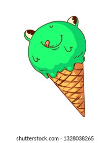 Cute doodle vector in a theme of frog shaped ice cream. Funny illustrations for kids