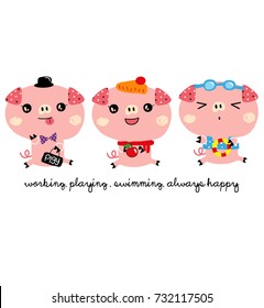 cute doodle vector three little pig