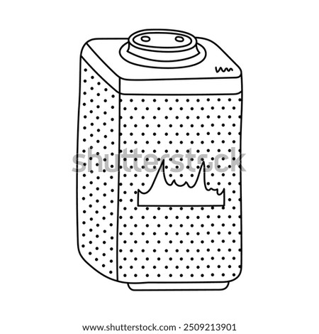 Cute doodle vertical smart assistant speaker playing music or talking. Virtual AI voice control with wireless loudspeaker to manage the house. Internet of things technique isolated with outline