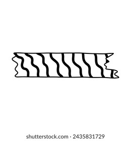 Cute doodle washi tape stripe with bold squiggle lines. Adhesive tape with black and white pattern. Aesthetic decorative scotch tape with ragged edges for scrapbook, planner, notebook, craft