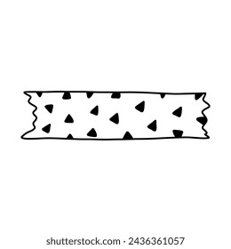 Cute doodle washi tape stripe with hand drawn triangle pattern. Adhesive tape with squiggle black and white ornament. Aesthetic decorative scotch tape with ragged edges for scrapbook, planner, craft