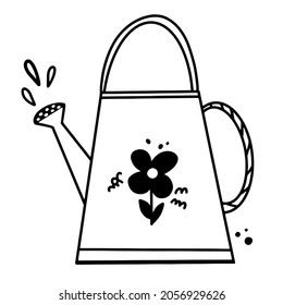 cute doodle of a watering can hand drawn sketch in vector. Garden illustration for decoration. Spring art with water drops.