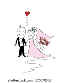 cute doodle wedding couple in love