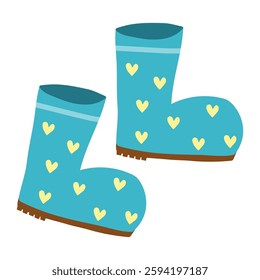 Cute doodle wellies in cartoon style isolated on white. Rubber boots for rainy weather for kids design. Vector illustration