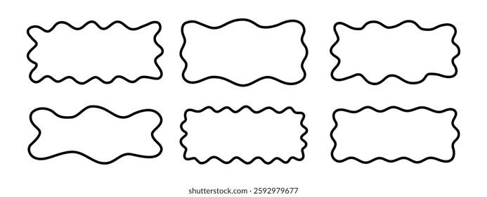 Cute doodle wiggly shapes. Abstract organic psychedelic forms. Speech bubbles, tags, textboxes or labels templates isolated on white background. Vector graphic illustration.