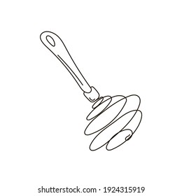 Cute doodle wire whisk. Outline vector stock illustration isolated on white background. Hand draw style for kitchen utensils, home elements item for design.