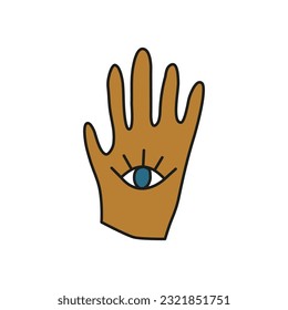 Cute doodle witch hand with seeing eye.