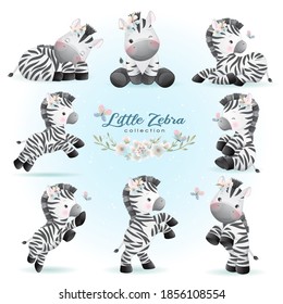 Cute doodle Zebra Posen mit Blumensammlung