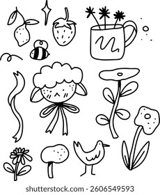 cute doodles black line for templates.