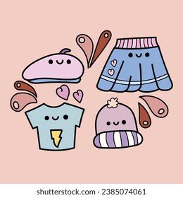 Cute doodles with clothing themes that are perfect for use in your products