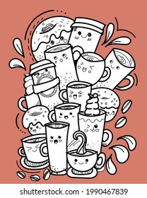 doodles lindos de tazas de café 