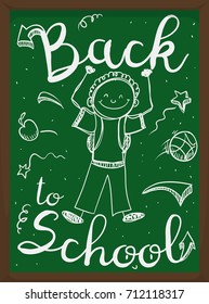 Cute doodles drawing in the chalkboard to surprise the students in the classroom for Back to School season.