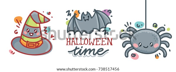 Cute Doodles Halloween Party Lettering Calligraphy Stock Vector